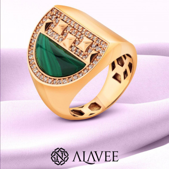 انگشتر پیرامید سنگ مالاکیت