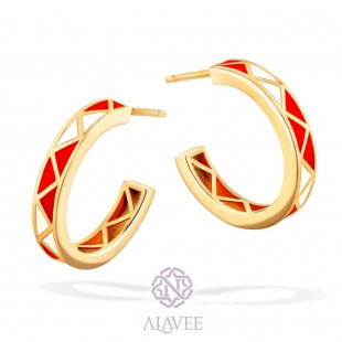 گوشواره حلقه ای مینا قرمز و سفید