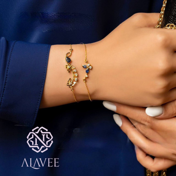 دستبند دو پروانه با سنگ یاقوت کبود