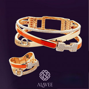 نیم ست بنگل و انگشتر هرمس با میناکاری نارنجی