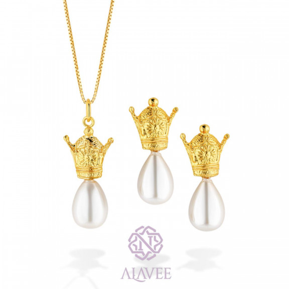 نیم ست گردنبند و گوشواره تاج و مروارید